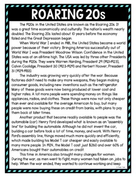 Roaring 20s DIGITAL Reading Passage & Questions Self Grading - Image 2