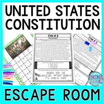 U.S. Constitution ESCAPE ROOM Activity! Constitution Day - Reading Comprehension