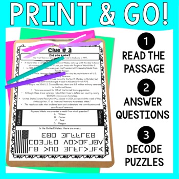 Veterans Day Escape Room - Reading Comprehension - November Activity - Image 2