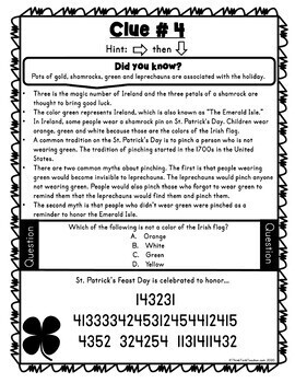 St. Patrick's Day ESCAPE ROOM - March Activity - Reading Comprehension - Image 2