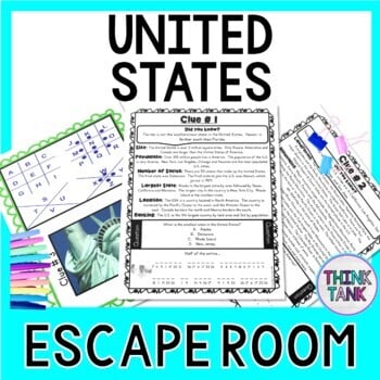 United States ESCAPE ROOM! America and Geography - USA - NO PREP, PRINT & GO!