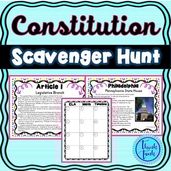 U.S. Constitution Scavenger Hunt - Task Cards - Reading Comprehension