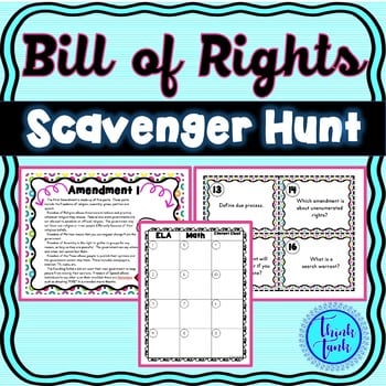 Bill of Rights Scavenger Hunt - Task Cards - Constitution Reading Comprehension