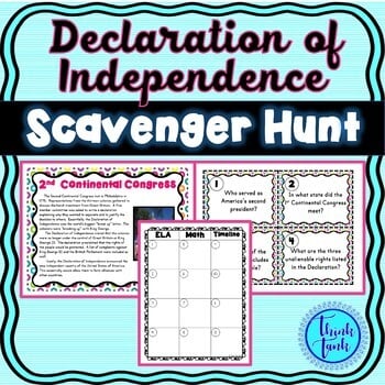 Declaration of Independence Scavenger Hunt - Reading Comprehension Stations
