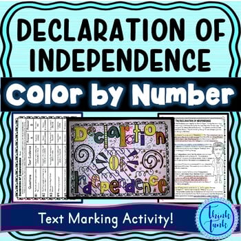 Declaration of Independence Color by Number, Reading Passage and Text Marking