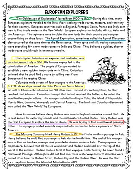 European Explorers Color by Number, Reading Passage and Text Marking - Image 3