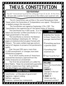 U.S. Constitution Reading Passages, Questions and Text Marking + Word Search - Image 2