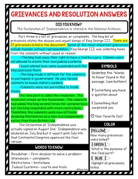Declaration of Independence Reading Passages, Questions and Text Marking - Image 4