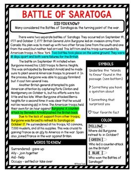 Revolutionary War Battles Reading Passages, Questions and Text Marking - Image 2
