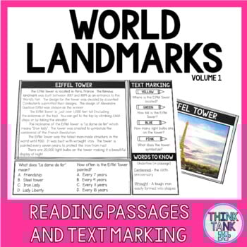 World Landmarks Reading Comprehension and Text Marking - Informational Text