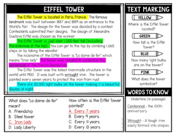 World Landmarks Reading Comprehension and Text Marking - Informational Text - Image 3