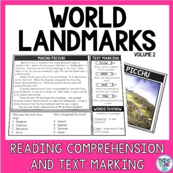 World Landmarks Reading Comprehension - Text Marking - Informational Text  #2