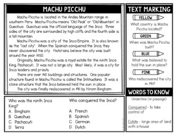 World Landmarks Reading Comprehension - Text Marking - Informational Text  #2 - Image 2