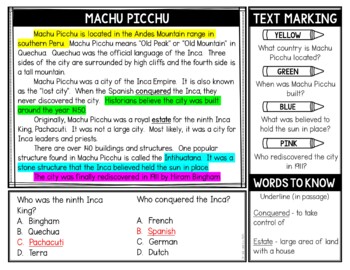 World Landmarks Reading Comprehension - Text Marking - Informational Text  #2 - Image 3