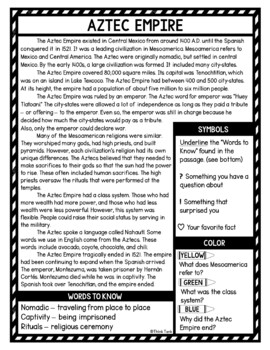 Aztec Empire Reading Passages, Questions and Text Marking + Word Search - Image 2