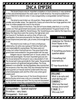 Inca Empire Reading Passages, Questions and Text Marking + Word Search - Image 2