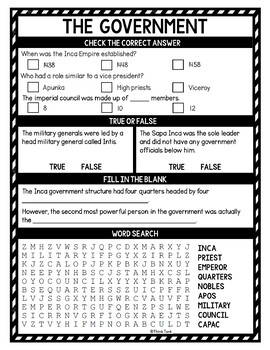 Inca Empire Reading Passages, Questions and Text Marking + Word Search - Image 3