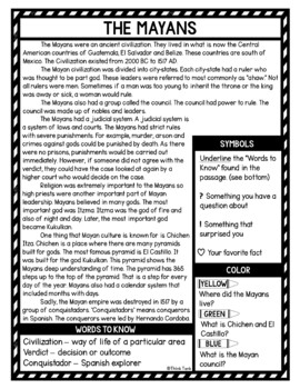 Maya Empire Reading Passages, Questions and Text Marking + Word Search - Image 2