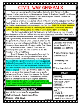 Civil War Leaders Reading Passages, Questions and Text Marking + Word Search - Image 4