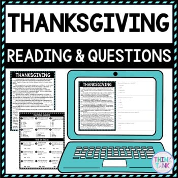 Thanksgiving DIGITAL Reading Passage & Questions - Self Grading