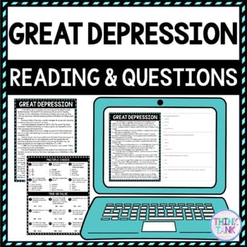Great Depression DIGITAL Reading Passage and Questions - Self Grading