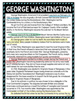 George Washington Color by Number, Reading Passage and Text Marking - Image 4