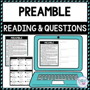 Preamble DIGITAL Reading Passage and Questions - Self Grading - US Constitution