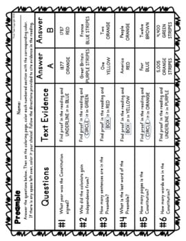 Preamble Color by Number, Reading Passage and Text Marking - Image 3