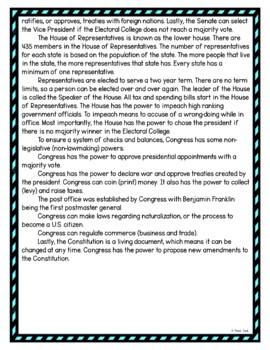 Legislative Branch DIGITAL Reading Passage and Questions - Self Grading - Image 4