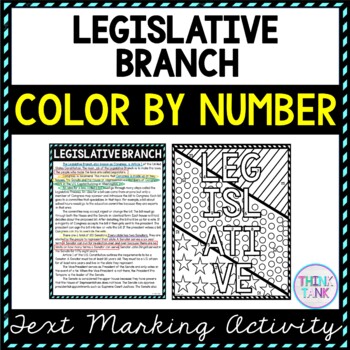 Legislative Branch Color by Number, Reading Passage and Text Marking