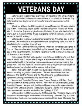 Veterans Day DIGITAL Reading Passage and Questions - Self Grading - Image 2