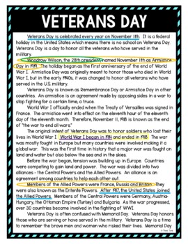 Veteran Day Color by Number, Reading Passage and Text Marking - Image 4