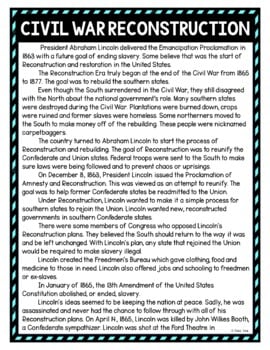 Civil War Reconstruction DIGITAL Reading Passage and Questions - Self Grading - Image 2