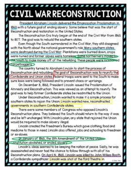 Civil War Reconstruction Color by Number, Reading Passage and Text Marking - Image 4