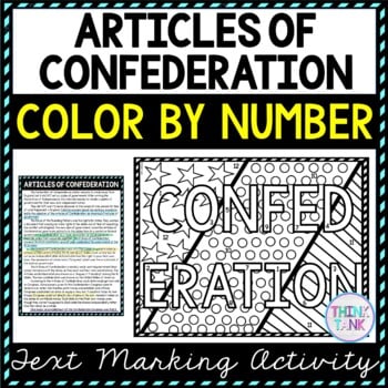 Articles of Confederation Color by Number, Reading Passage and Text Marking