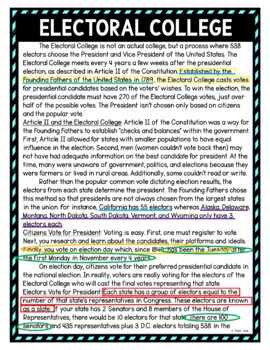 Electoral College Color by Number, Reading Passage and Text Marking - Image 4