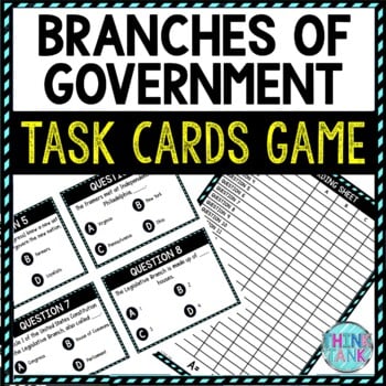 Branches of Government Task Cards Review Game | US Constitution