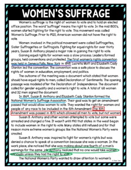 Women's Suffrage Color by Number, Reading Passage and Text Marking - Image 4