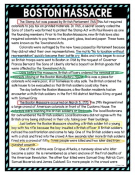 Boston Massacre Color by Number, Reading Passage and Text Marking - Image 4
