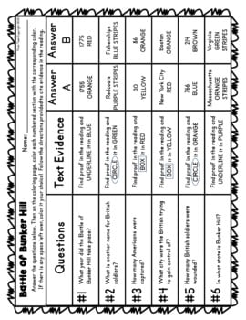 Battle of Bunker Hill Color by Number, Reading Passage and Text Marking - Image 3