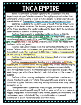 Inca Empire Color by Number, Reading Passage and Text Marking - Image 4