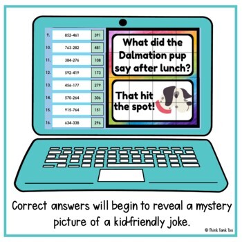 3 Digit Subtraction WITH Regrouping Math Mystery Picture Reveal | Vol 1 | Joke - Image 3