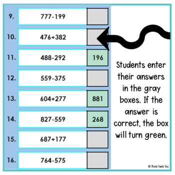 3 Digit Addition and Subtraction WITH Regrouping | Math Mystery Picture Reveal 2 - Image 2