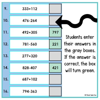 3 Digit Addition and Subtraction WITHOUT Regrouping | Math Mystery Picture - Image 2