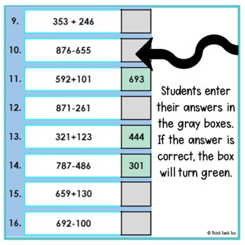 3 Digit Addition and Subtraction WITHOUT Regrouping | Math Mystery Picture 2 - Image 2