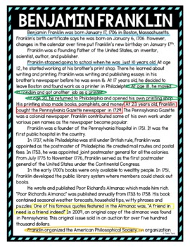Benjamin Franklin Color by Number, Reading Passage and Text Marking - Image 4