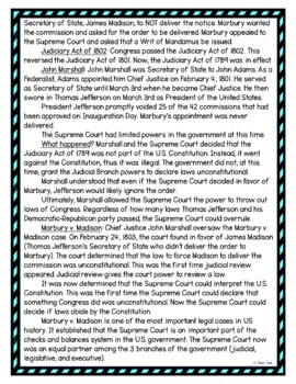 Marbury V. Madison DIGITAL Reading Passage and Questions - Self Grading - Image 3
