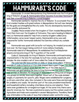 Hammurabi's Code Color by Number, Reading Passage and Text Marking - Image 4