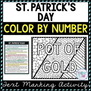 St. Patrick's Day Color by Number, Reading Passage and Text Marking