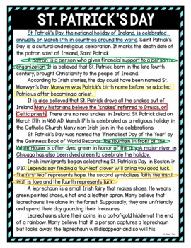 St. Patrick's Day Color by Number, Reading Passage and Text Marking - Image 4